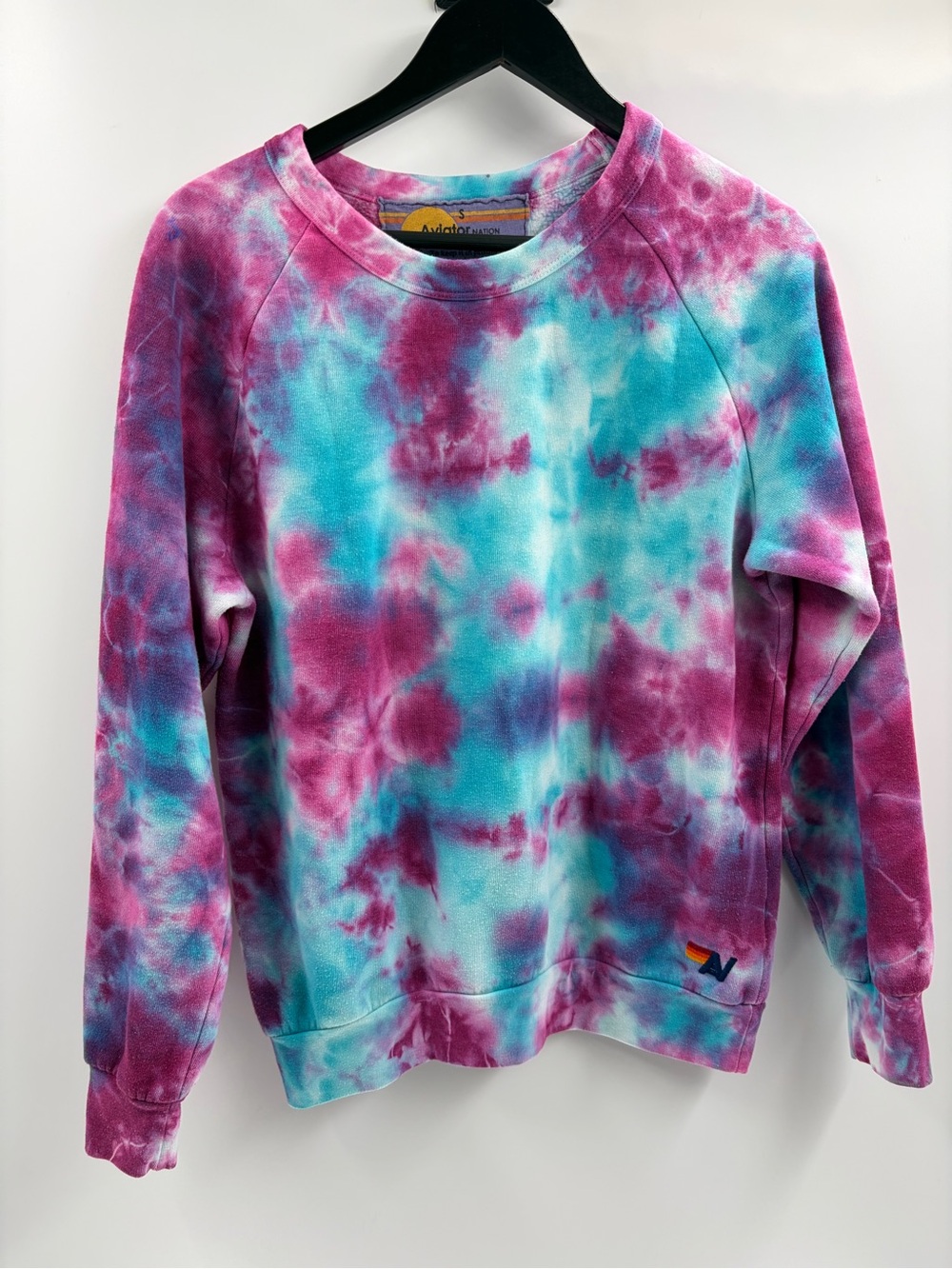 Aviator Nation AV Crewneck Sweatshirt Tie Dye Pullover Pink Blue size small